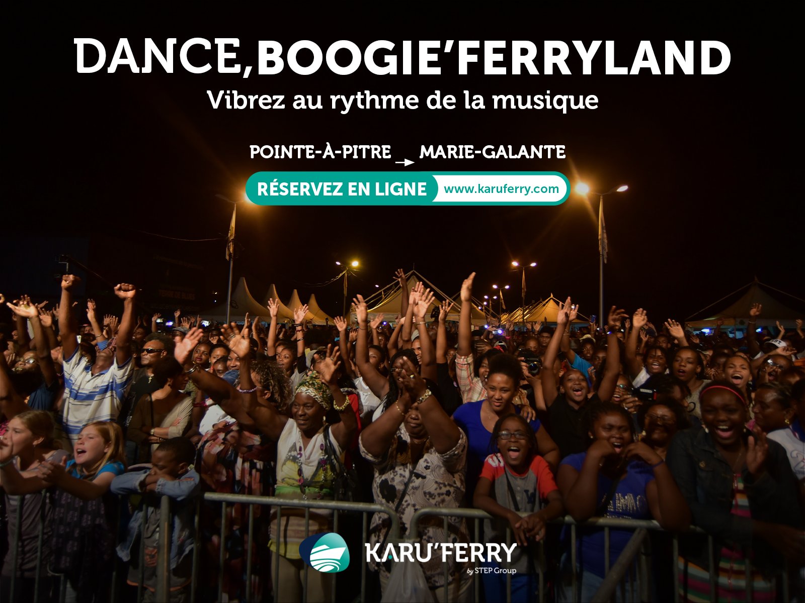 KaruFerry : « Dance, Boogie’Ferryland », la foule d’un concert, bras levés, la nuit