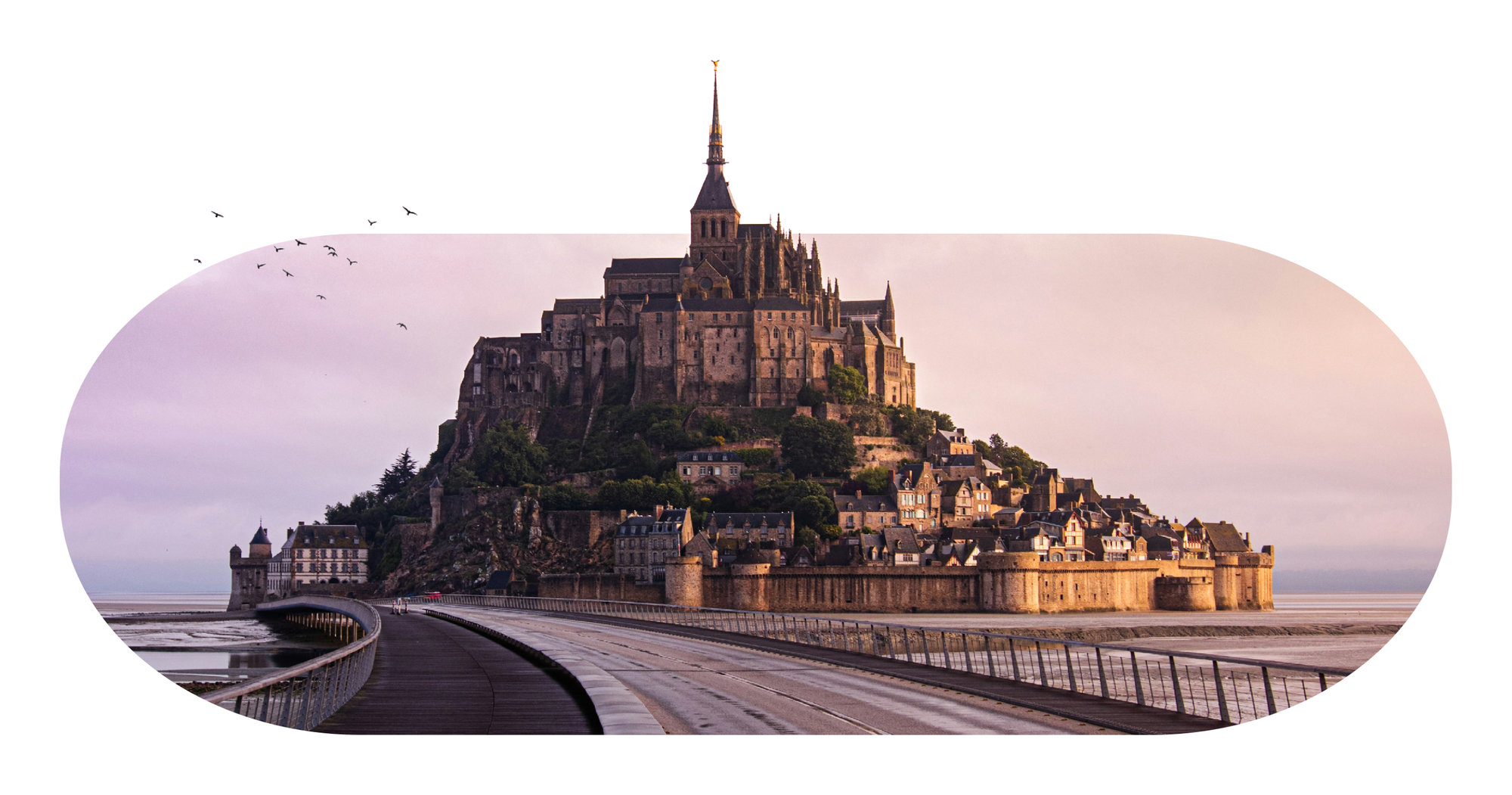 MisterBooking : le Mont-Saint-Michel et sa passerelle, cadrés dans la forme arrondie du logo