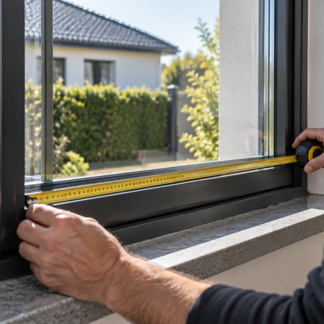 Homme qui prend les mesures d'une fenêtre