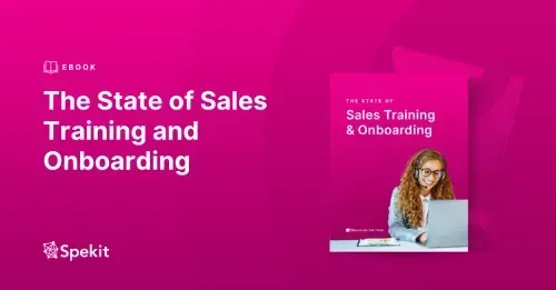 Mockup of the ebook with the title "The State of Sales Training and Onboarding"