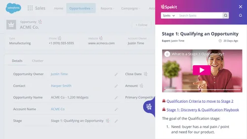 Demonstration of the Spekit Sidebar feature