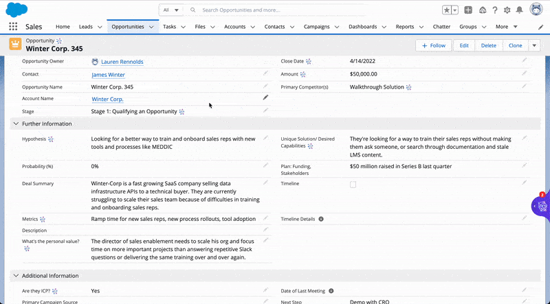 In-app training: Embedded Speks support users within Salesforce. Spekit enables a self-service experience right in Salesforce.