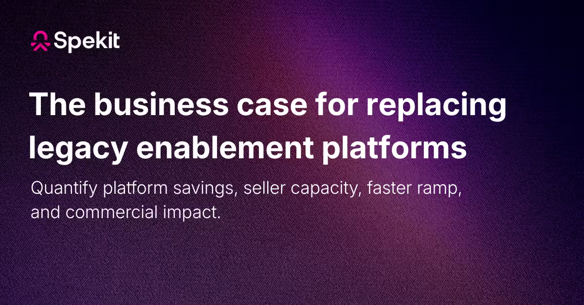 Four-part business case for replacing a legacy sales enablement platform with Spekit.