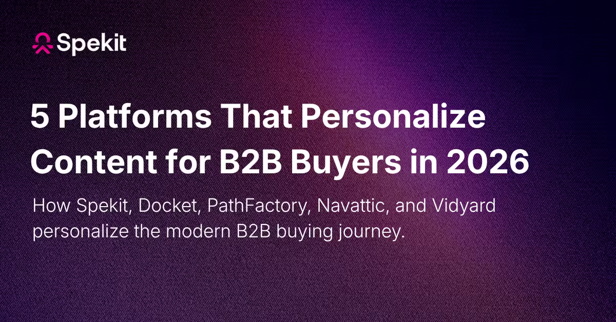 Five platforms for personalizing content for B2B buyers: Spekit, Docket, PathFactory, Navattic, and Vidyard.