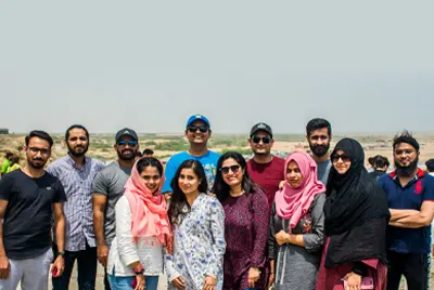 Group photo of the Pakistan team on a group outing