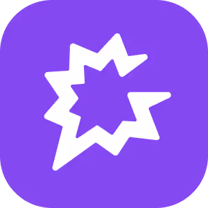 White starburst icon on a purple rounded square background.