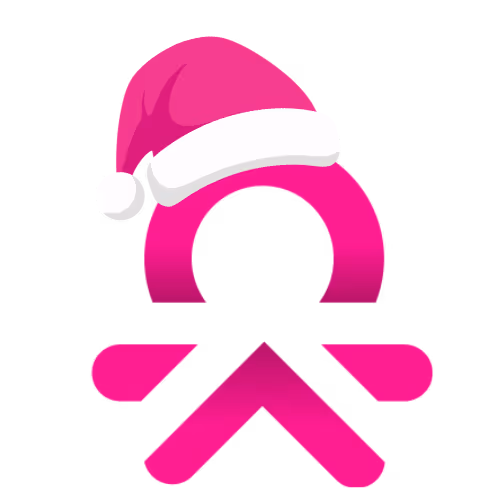 Pink abstract human figure wearing a Santa hat.