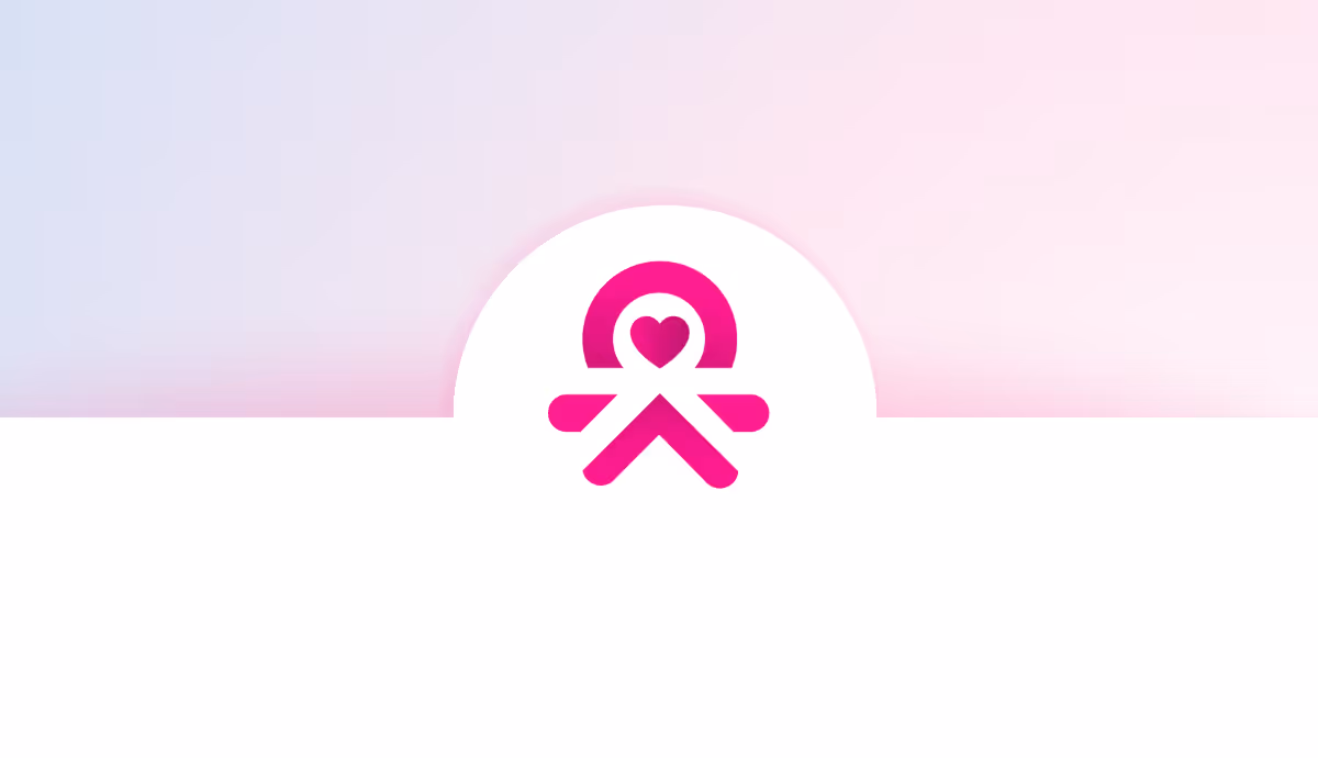Pink heart symbol integrated within circular and angled lines on a white and pink gradient background.