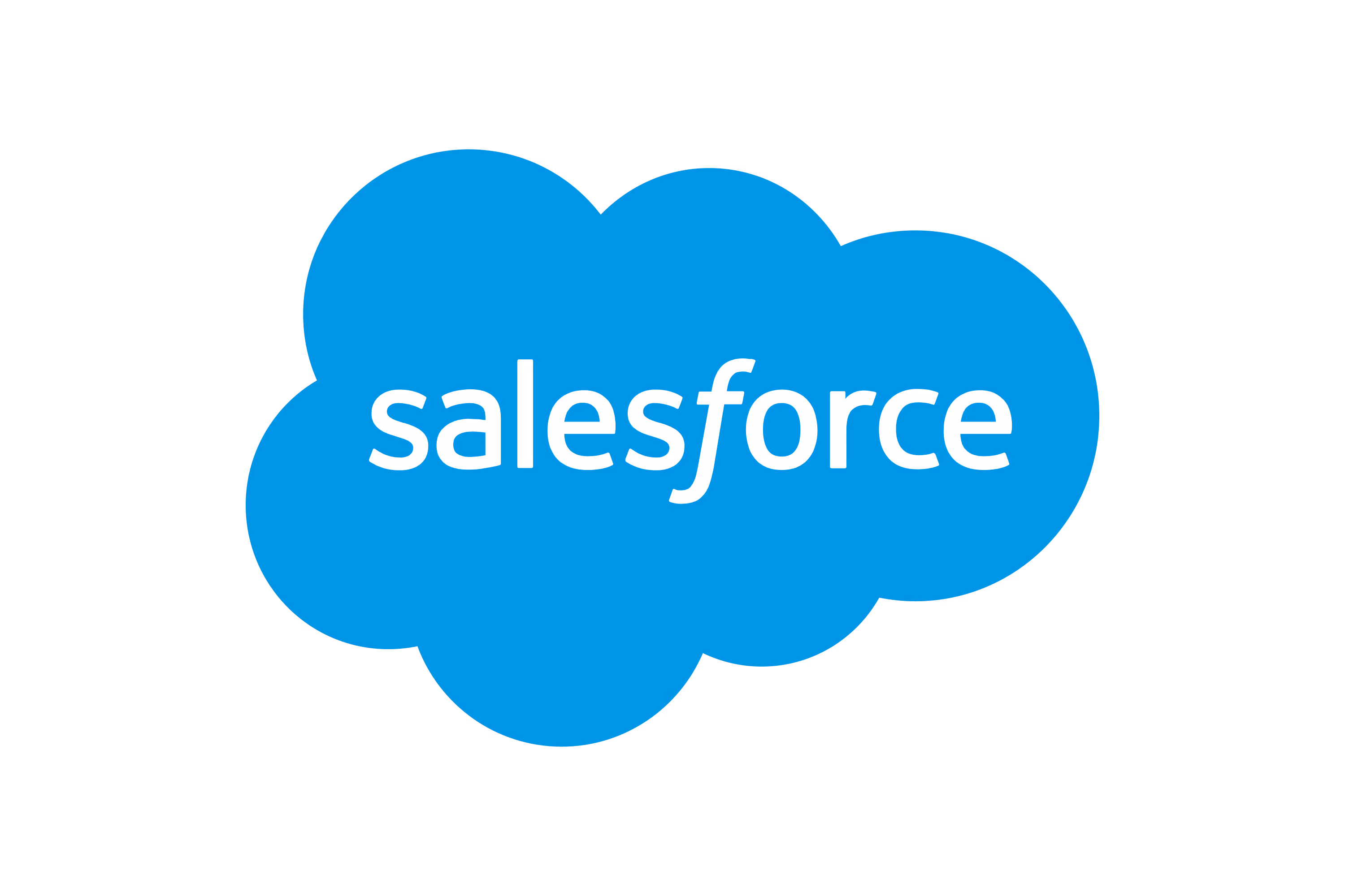Salesforce logo with white text inside a blue cloud shape.