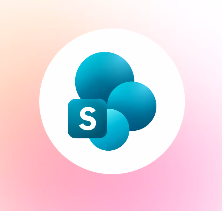 Microsoft SharePoint logo with three blue-green overlapping spheres and a square with the letter S in front.