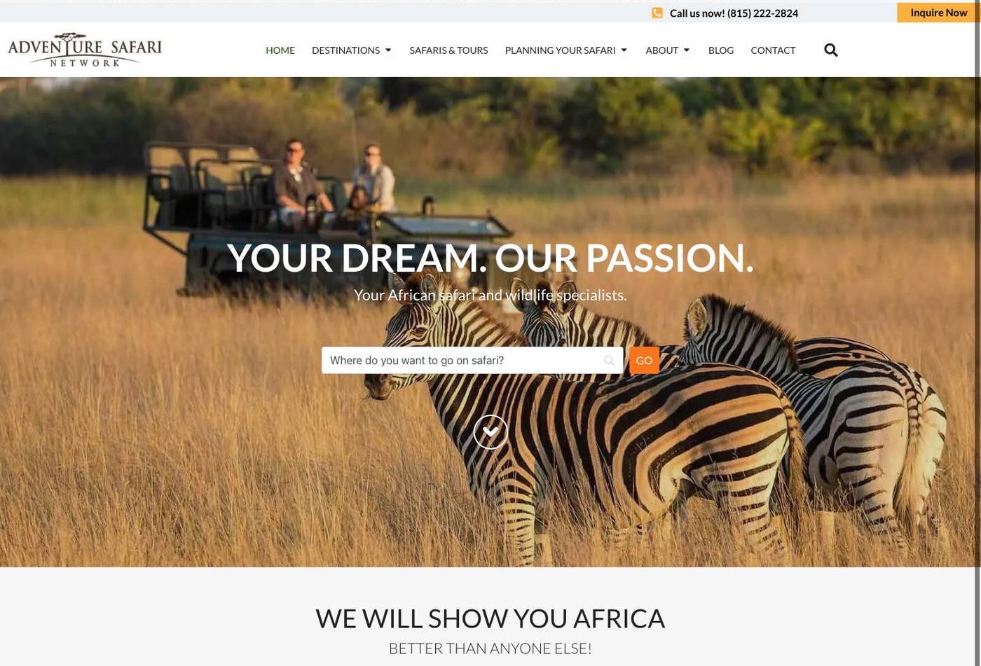 Adventure Safari Network homepage