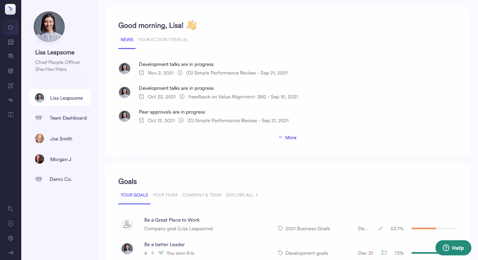 Leapsome dashboard