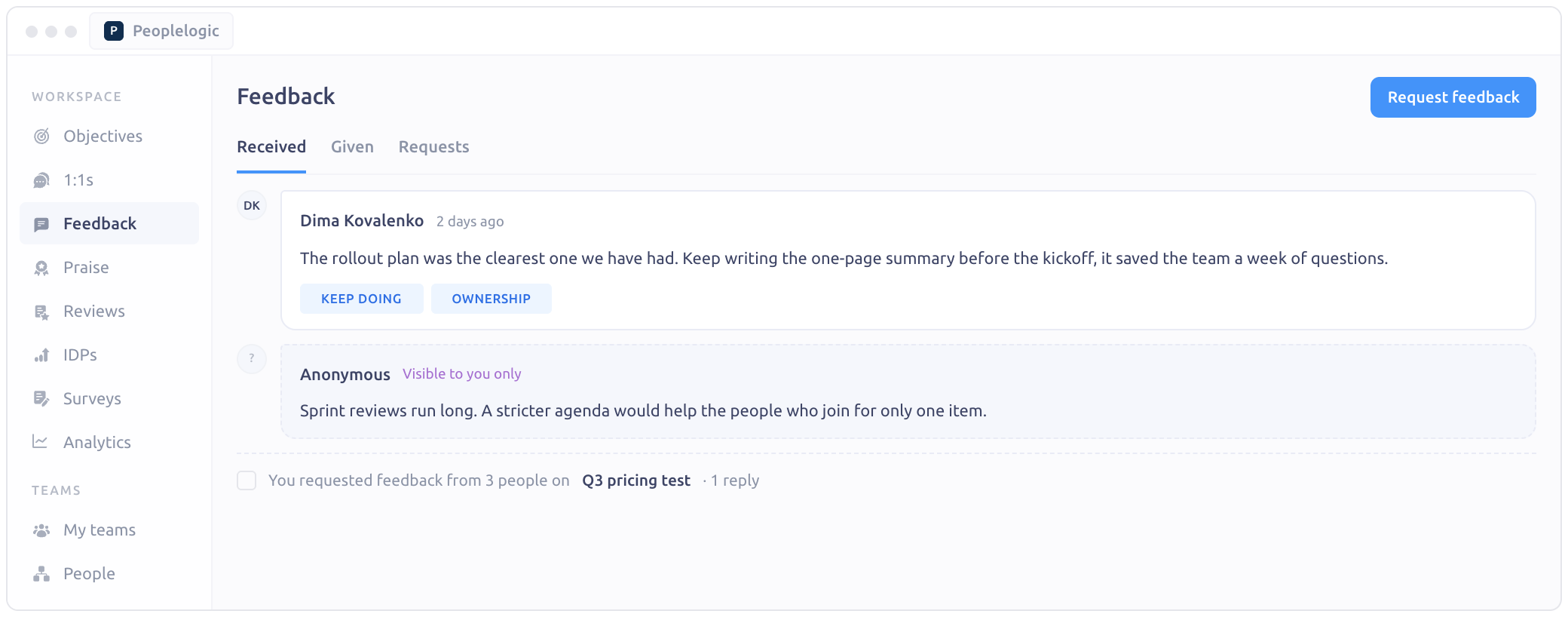 Feedback detail: structured prompts and visibility controls