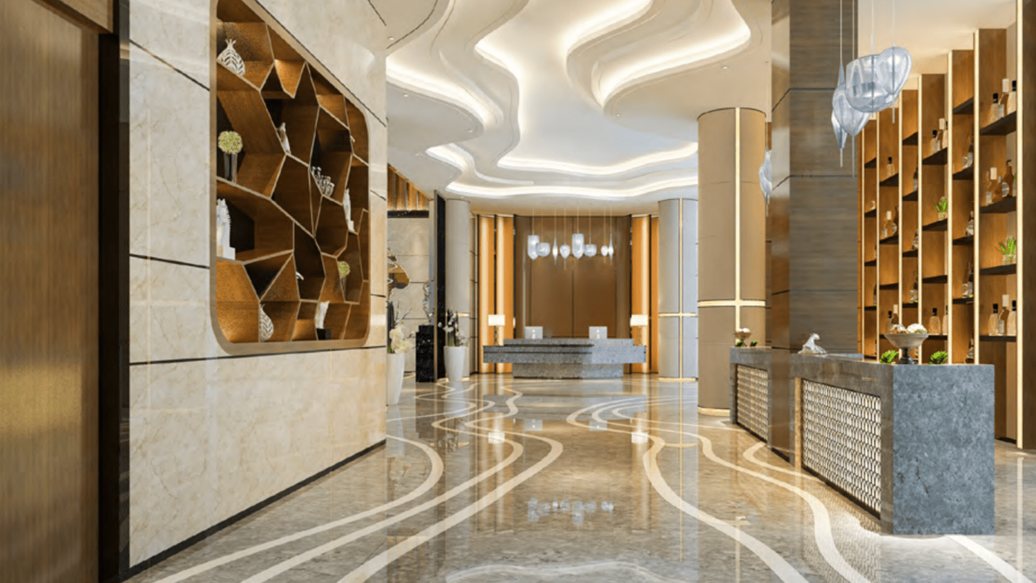 Hotellobby mit folierten Oberflächen