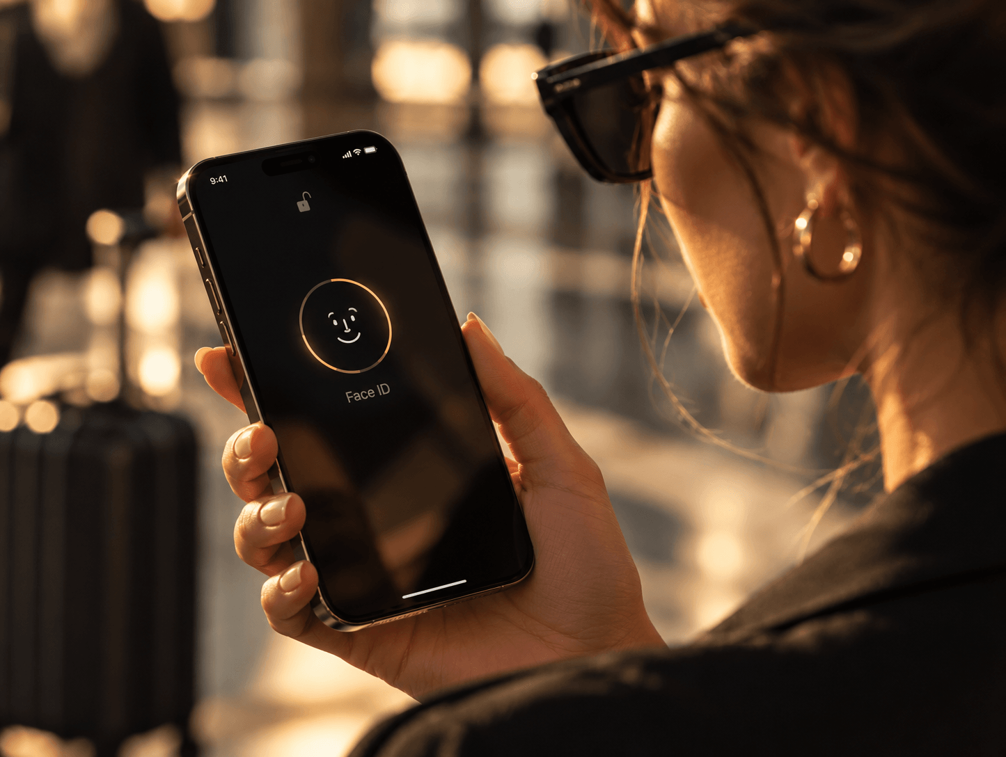 Woman unlocking her phone with Face ID