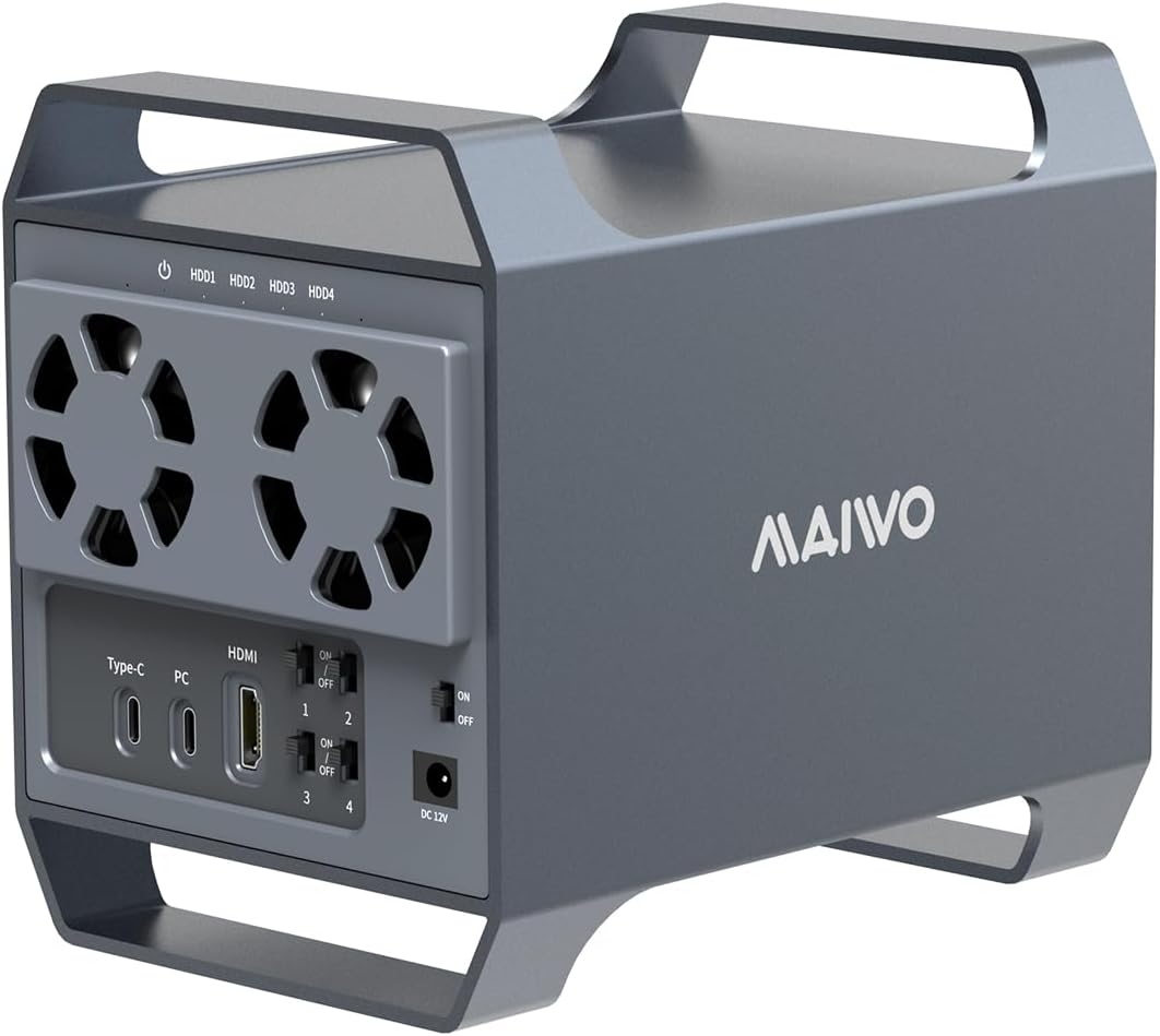 4-bay USB-C enclosure connected to the TrueNAS appliance