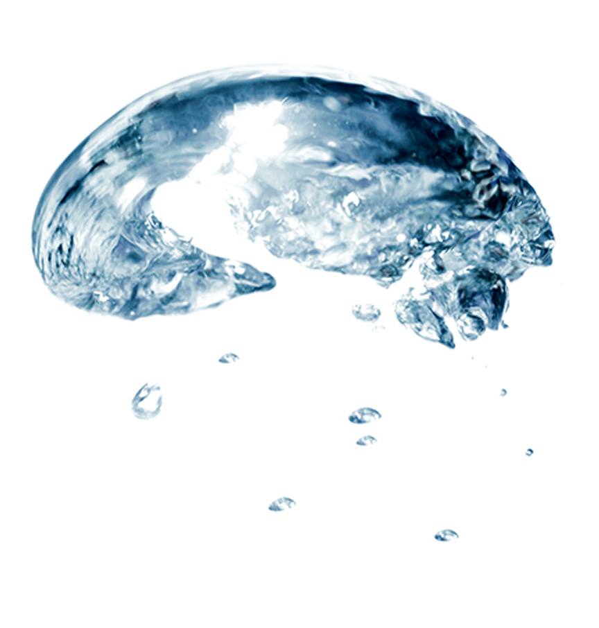 Large air bubble and smaller bubbles rising through clear water