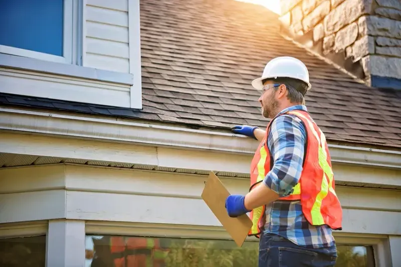 Roofer checking a shingle roof