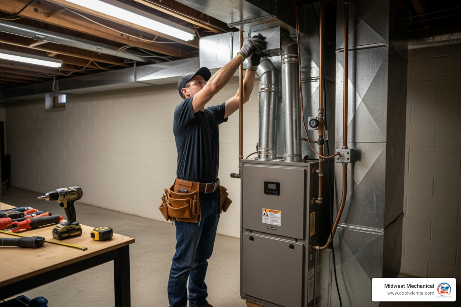 Infographic showing the key benefits of professional heating installation: proper system sizing for maximum efficiency, safe installation meeting all local codes, warranty protection on parts and labor, expert guidance on energy-efficient models, access to rebates and tax credits, and long-term reliability with lower energy bills - best heating installation in viola, ks