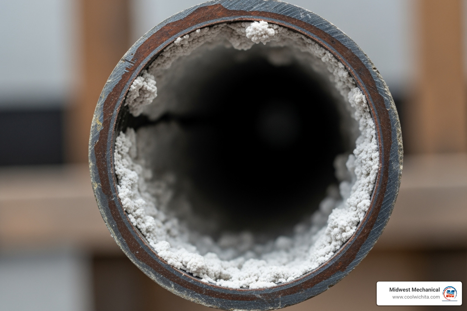 mineral scale buildup inside a cut-away pipe - plumbing replacement in haysville ks