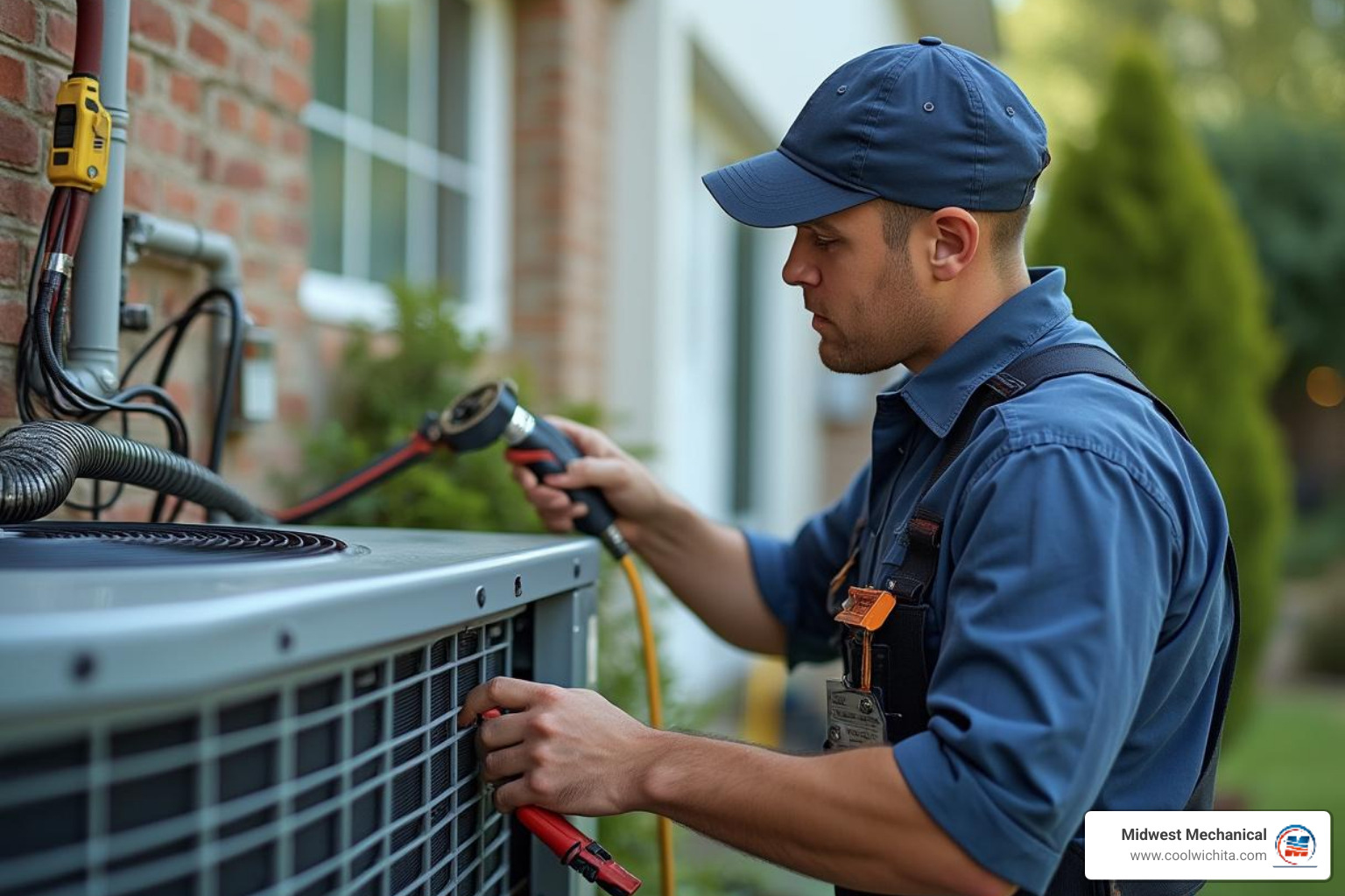 Professional HVAC technician working on an AC unit - air conditioning making noise in wichita ks