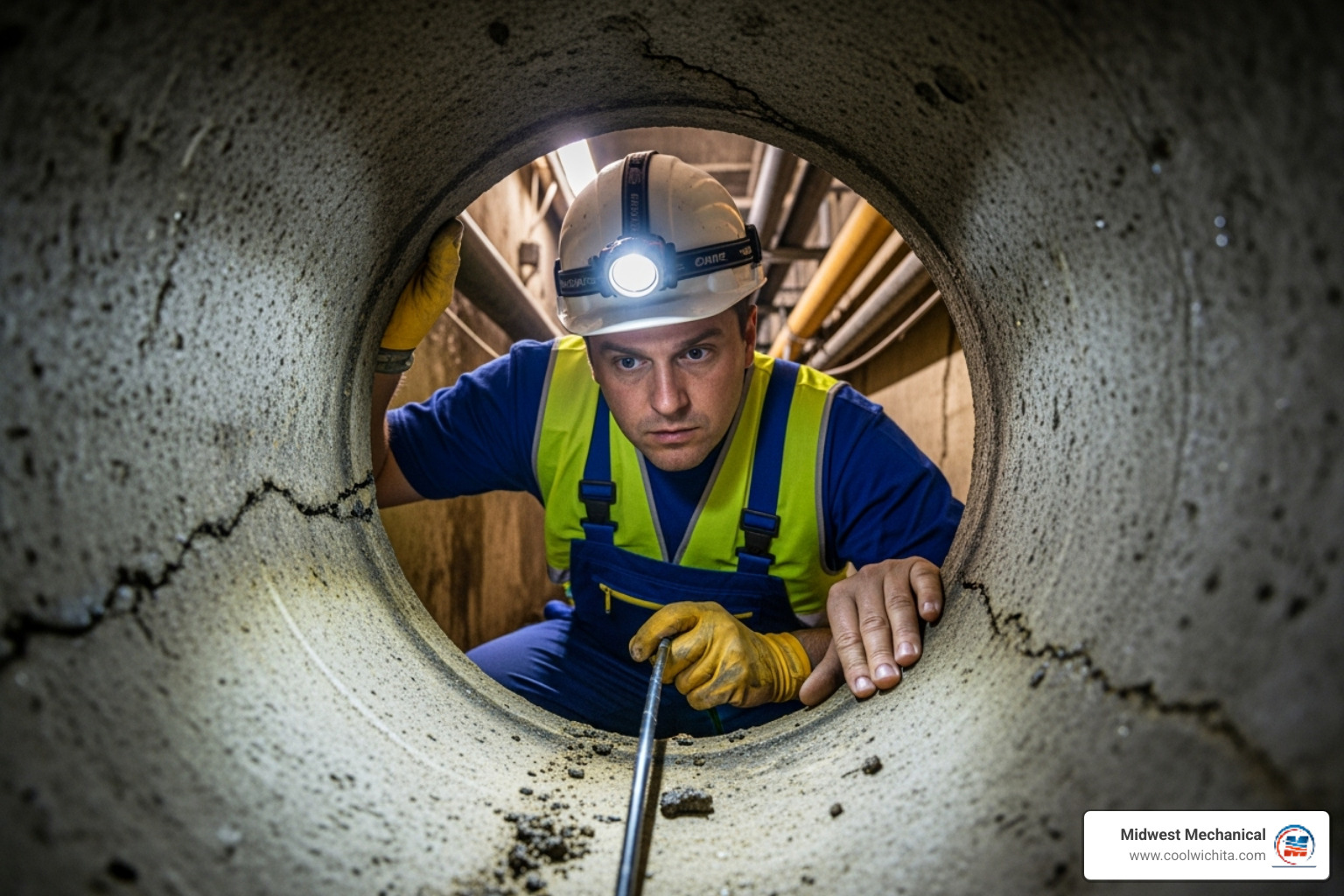 plumber inspecting a sewer line - sewer line repair Wichita