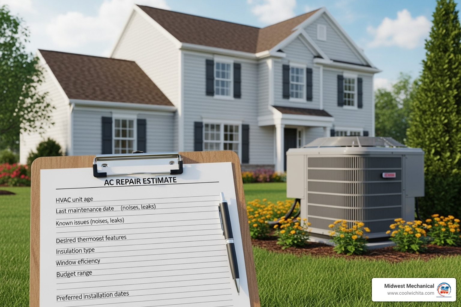Homeowner's checklist next to an HVAC unit - hvac free estimate near me