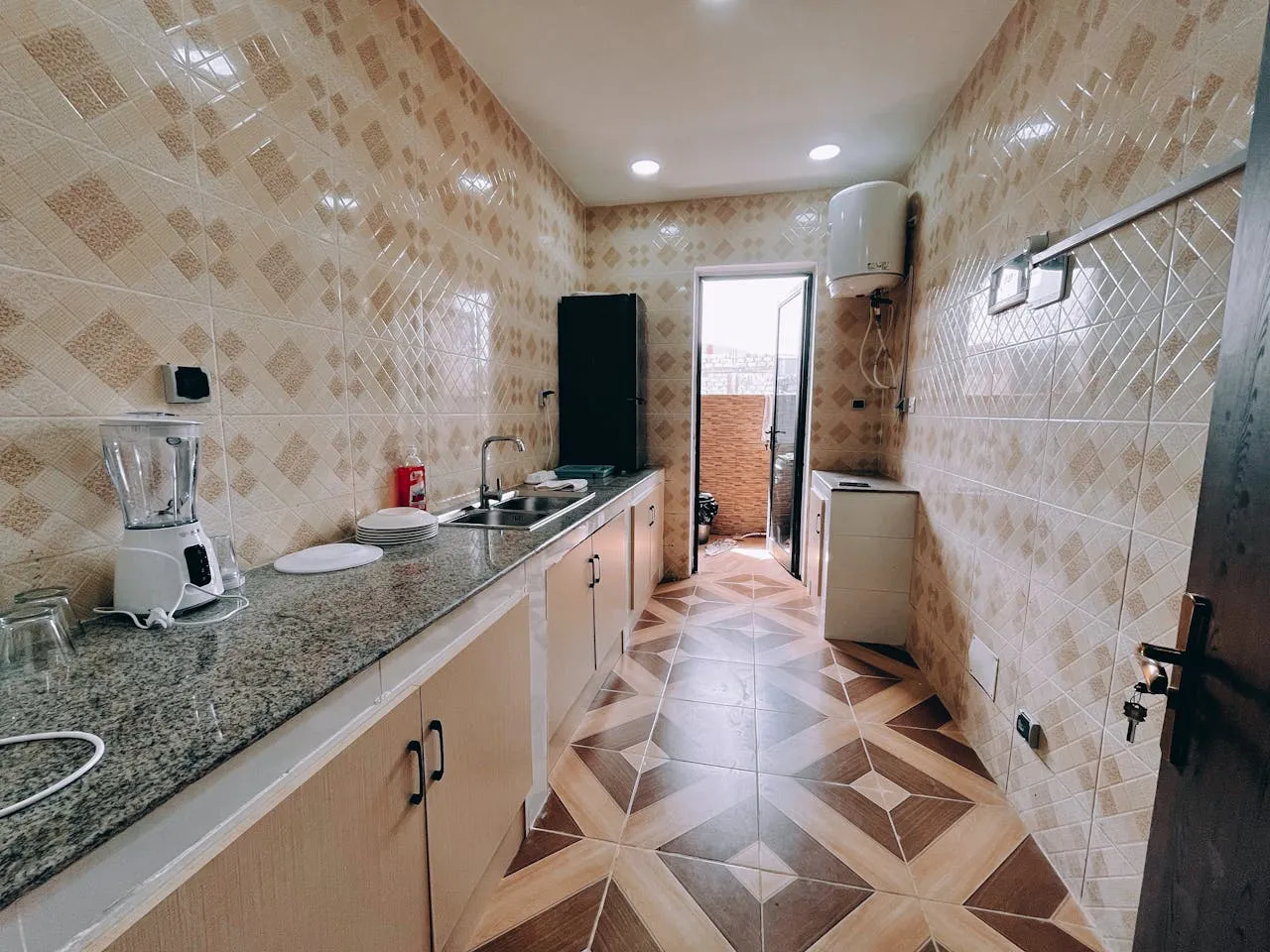 Kitchen with water heater