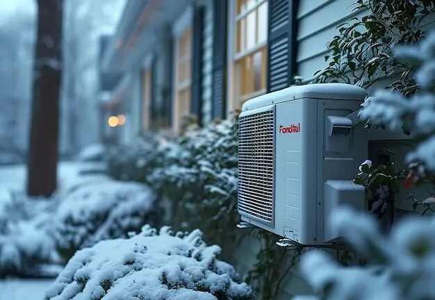 Outdoor heat pump in snow