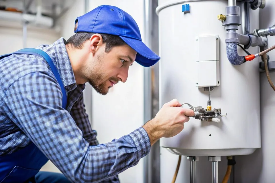Man servicing water heater