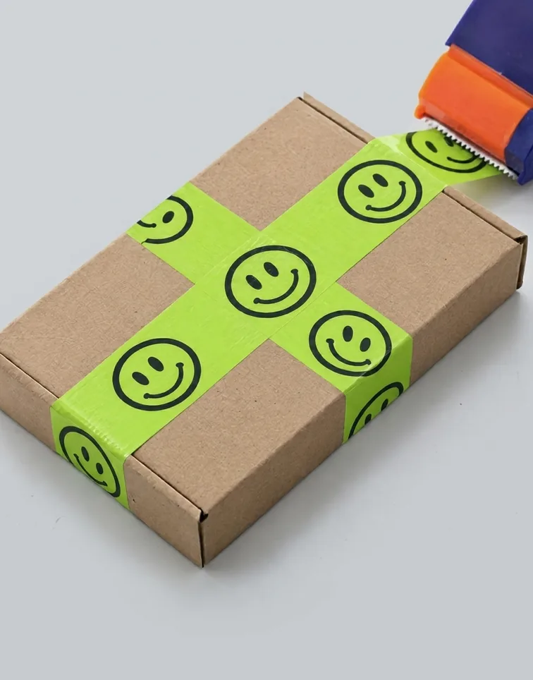 Parcel sealed with smiley tape