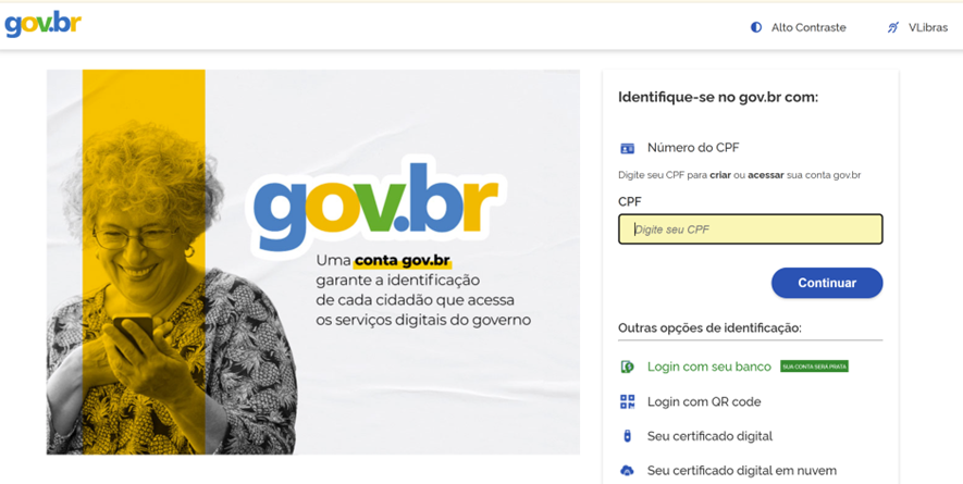 Tela de login Gov.br para acessar os serviços digitais da Receita Federal