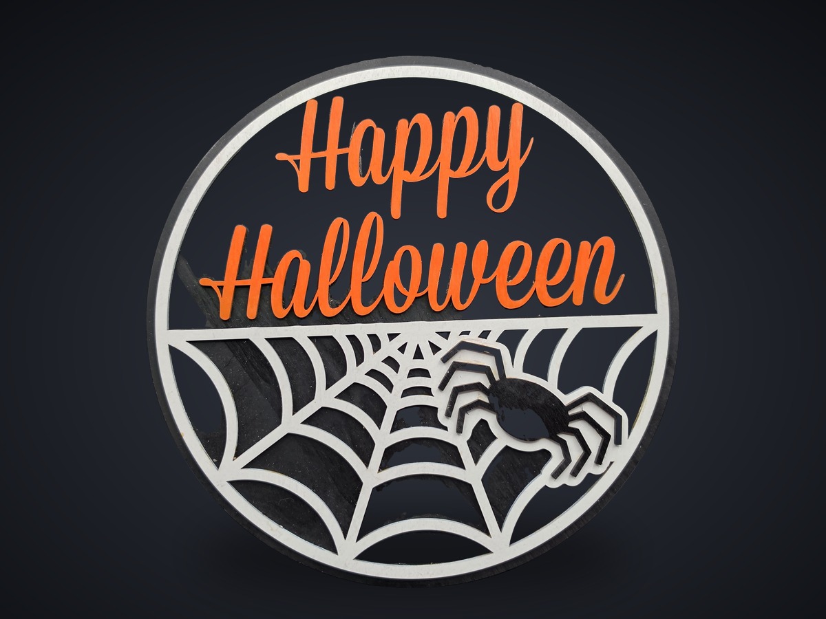 Happy Halloween spiderweb door sign by Tier One 3D