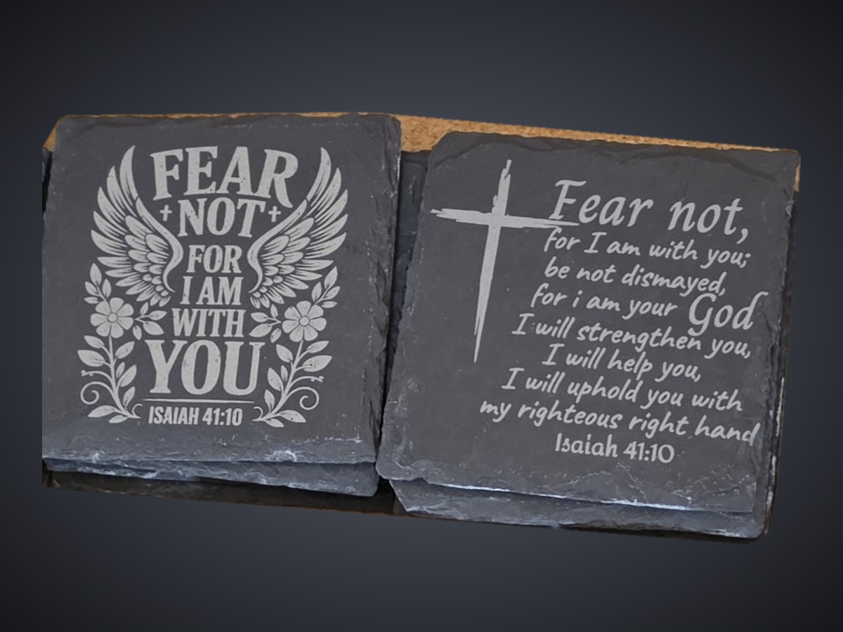 Engraved slate scripture coasters by Tier One 3D