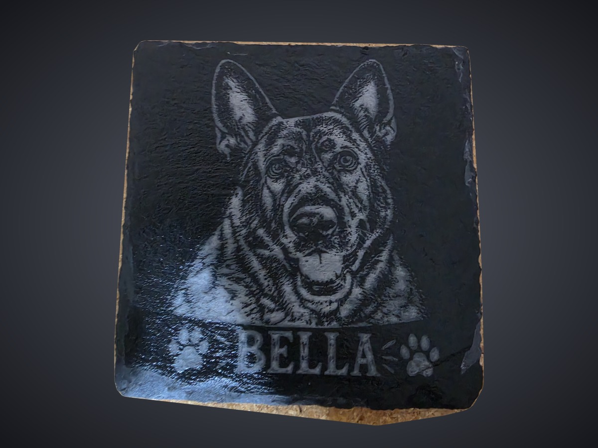 Custom pet portrait slate coaster by Tier One 3D