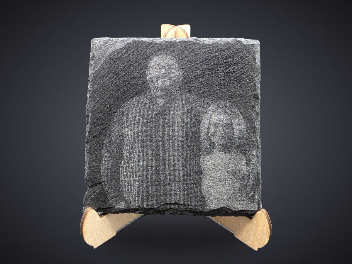 Laser-engraved slate photo portrait by Tier One 3D