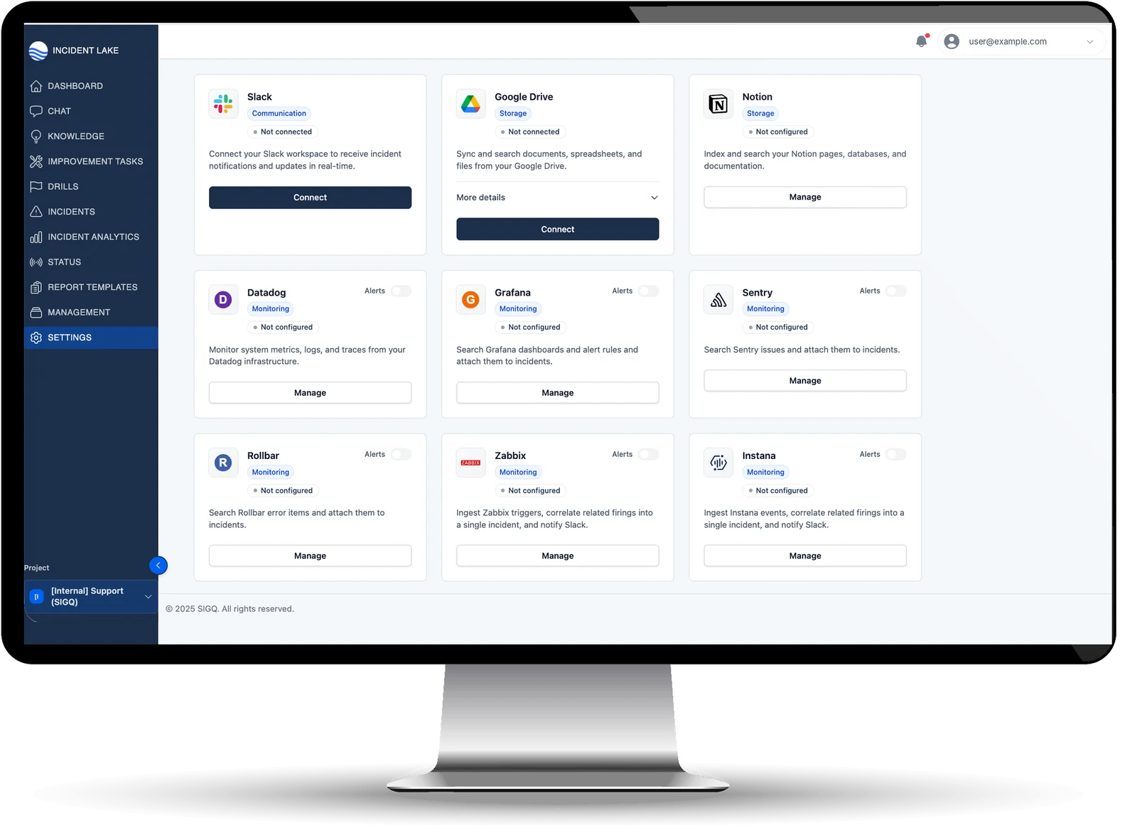 Slackや監視ツールとの連携設定画面