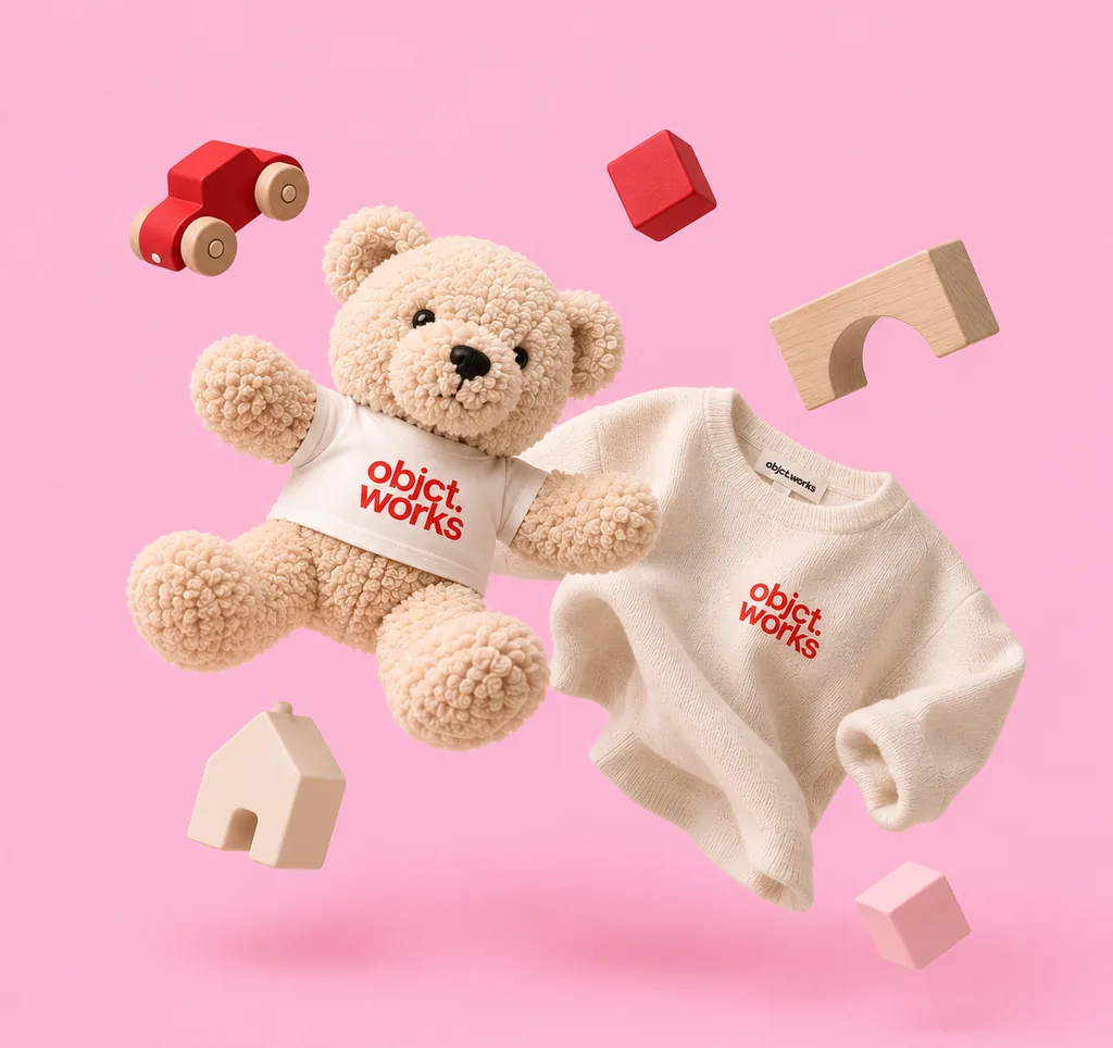 Branded teddy bear and baby clothes