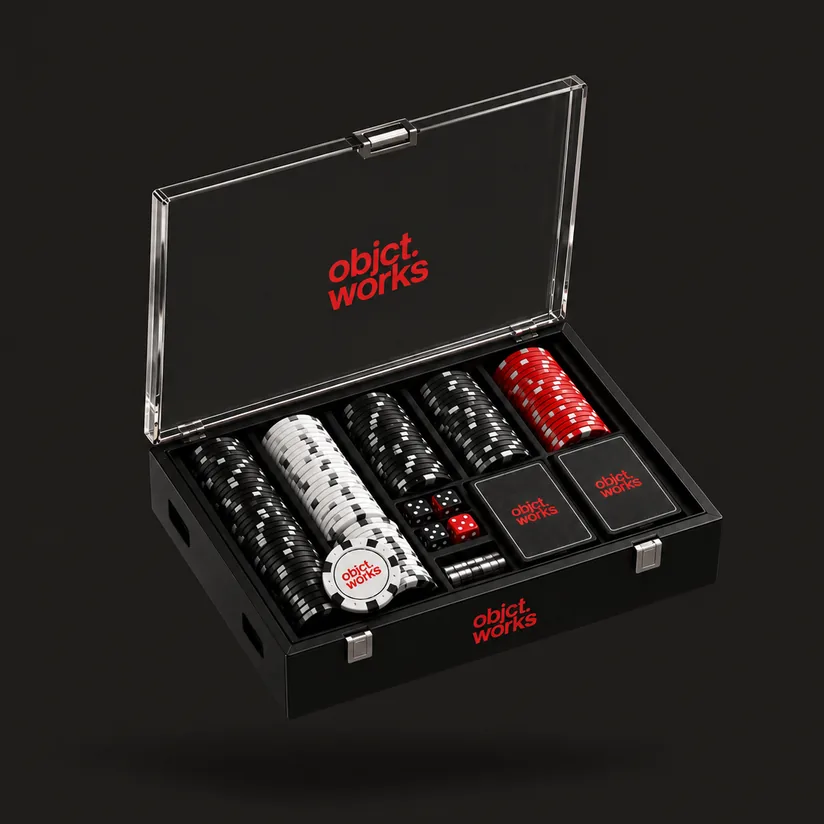 Branded poker set in a clear case