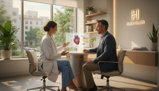 Patient discussing options with a doctor