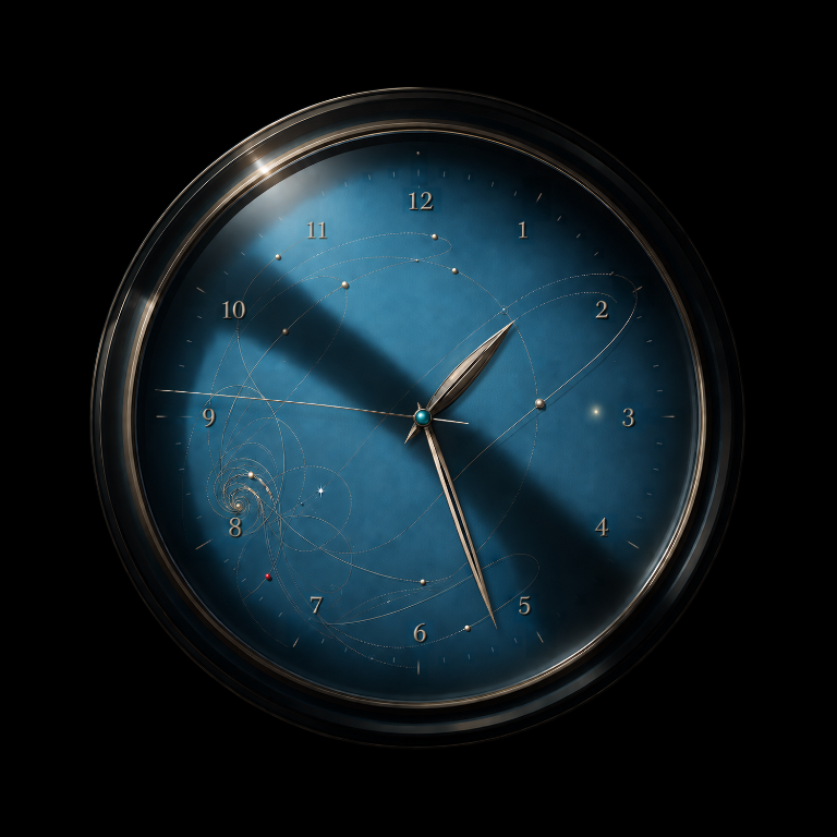 Impossible Shadow: a deep blue dial crossed by shadow, with fine golden orbital lines and sculpted hands.