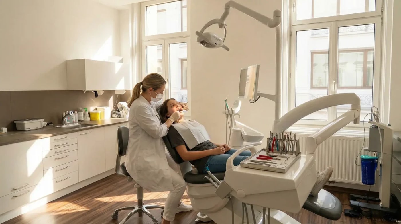 Zahnärztliche Behandlung am Patientenstuhl in der Praxis Smile4Life Wien