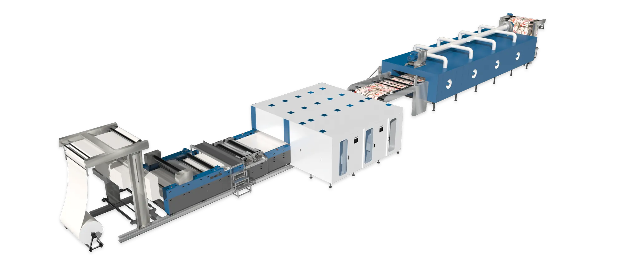 Linia produkcyjna Atexco VEGA One Single Pass z podajnikiem, drukarką i suszarką
