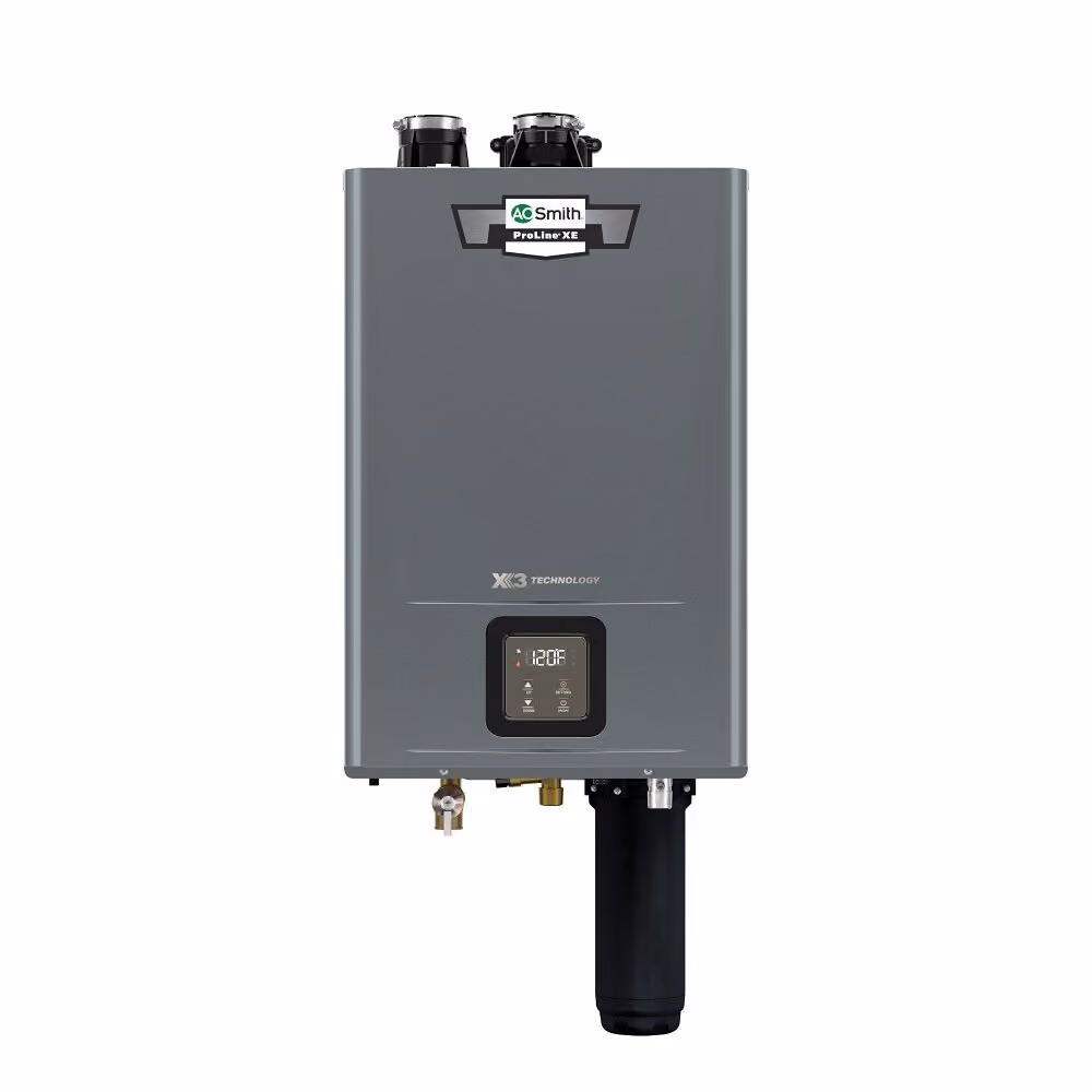 A. O. Smith Adapt SC tankless water heater with X3 cartridge, front view