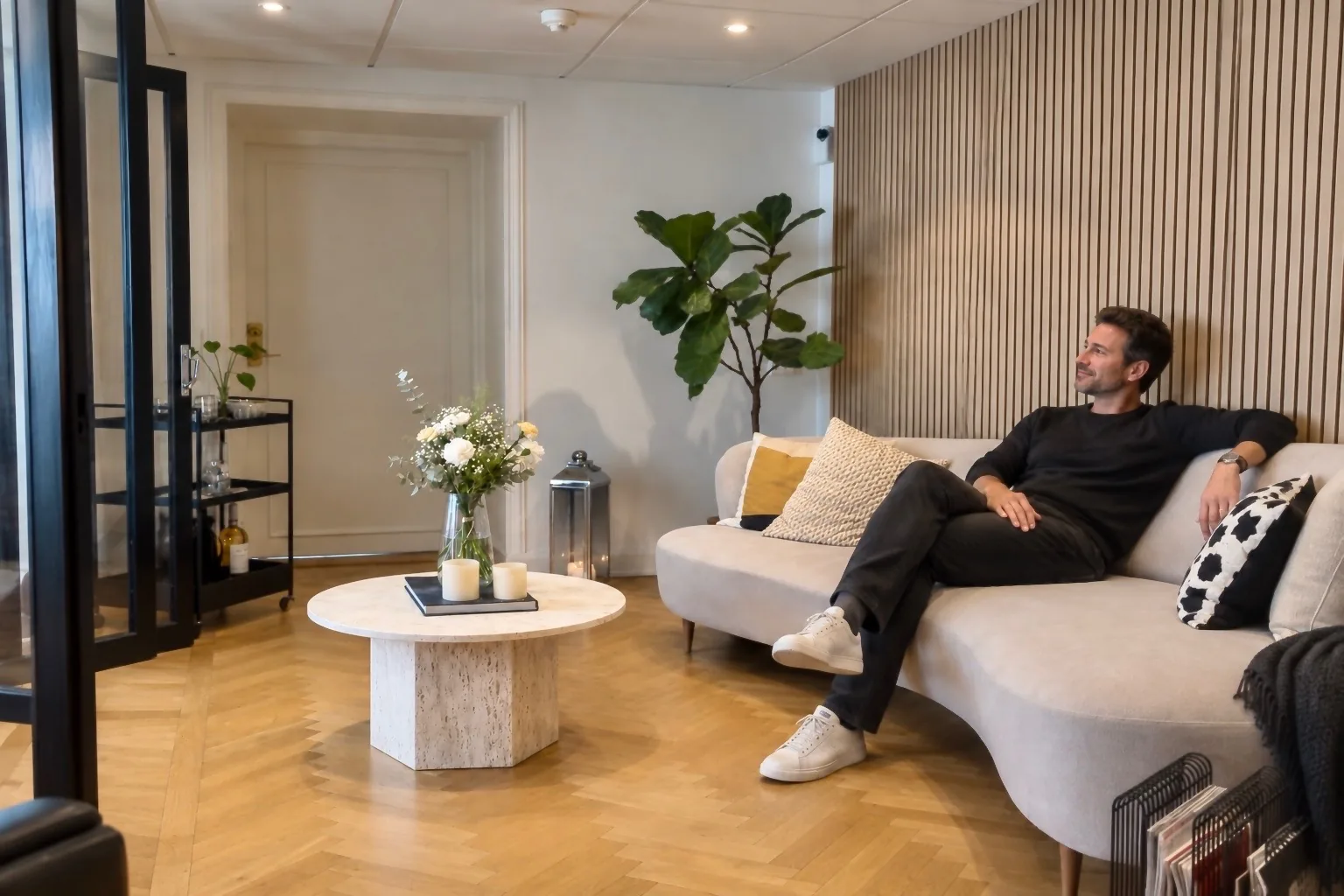 Man sitter i soffan i klinikens väntrum