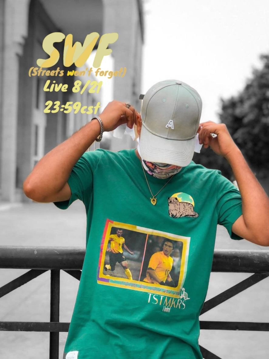 TSTMKRSunltd Streets Won't Forget green graphic T-shirt on-body