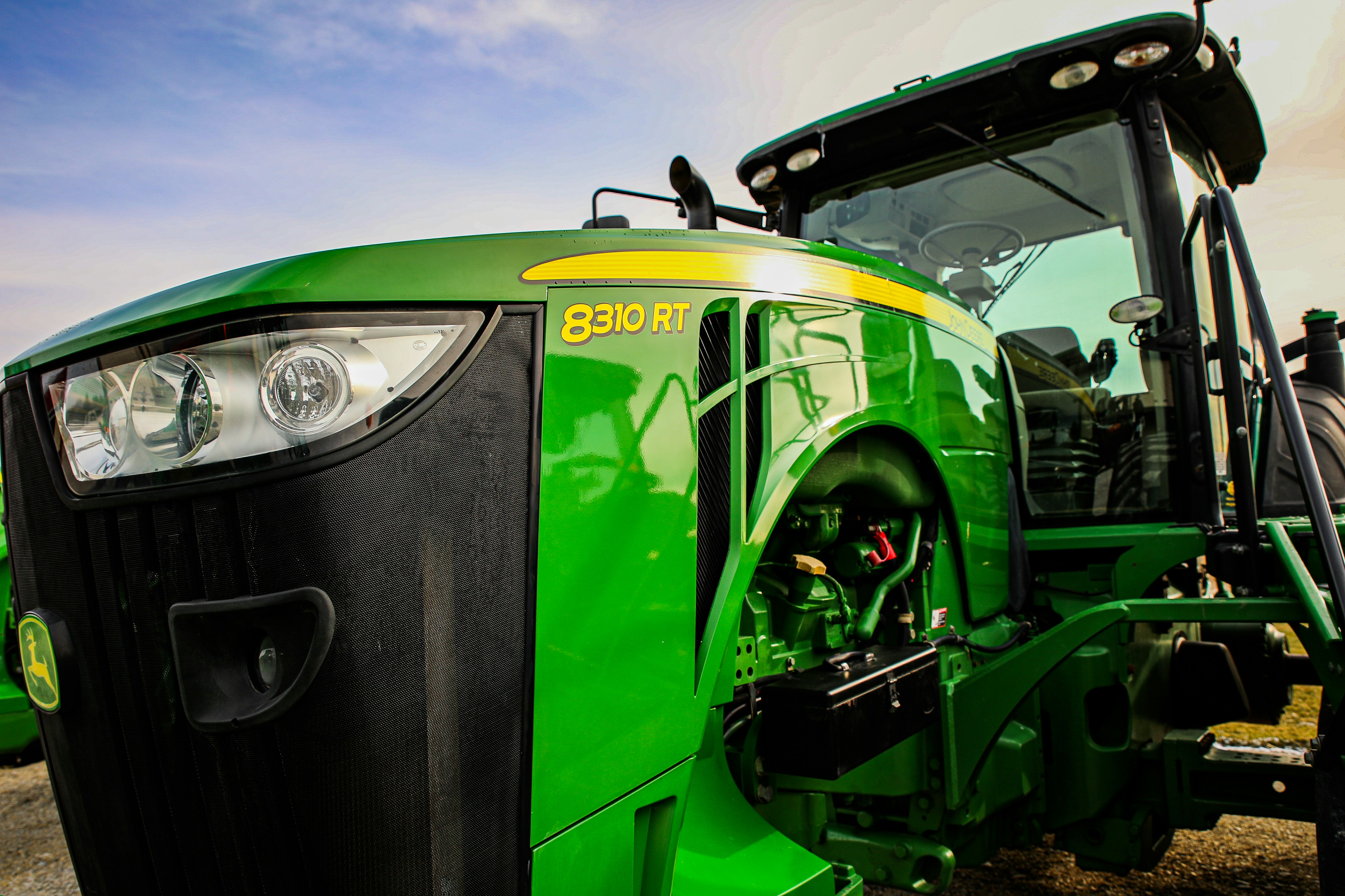 Front of a classic green John Deere tractor