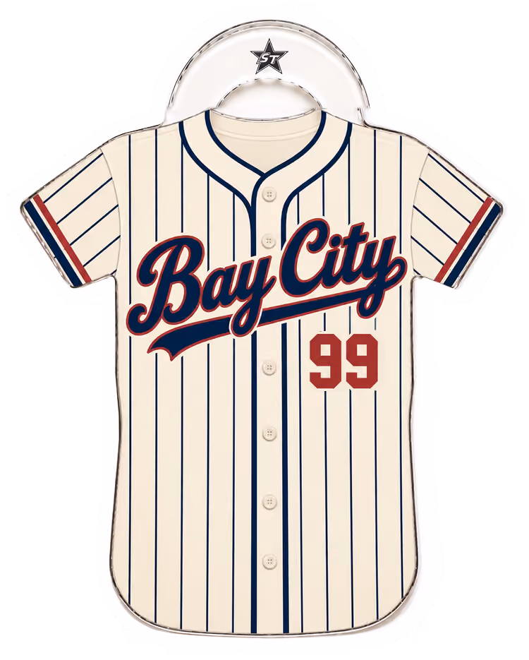 A Bay City baseball shirt bag tag, number 99