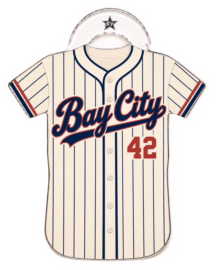 A Bay City baseball shirt bag tag, number 42
