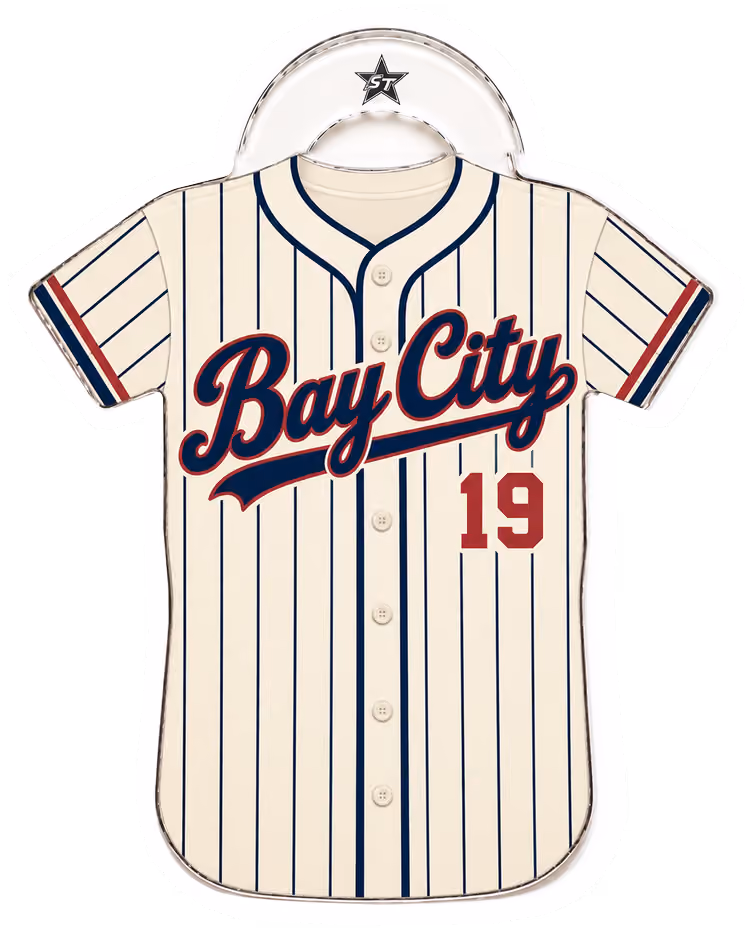 A Bay City baseball shirt bag tag, number 19